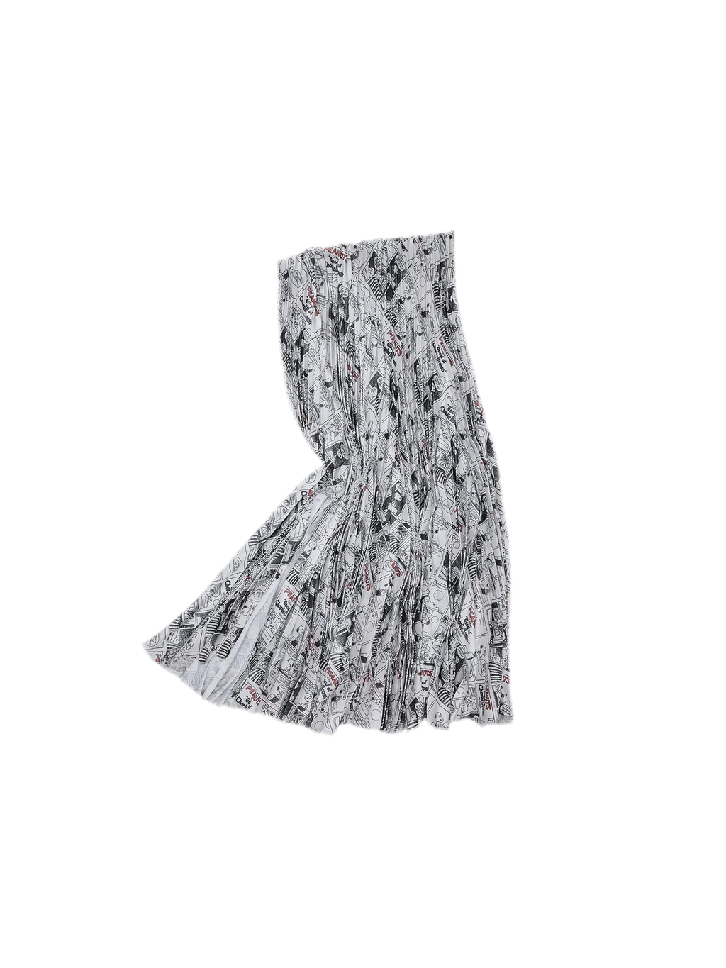 Vintage Newspaper Print Pleated A-Line Long Skirt