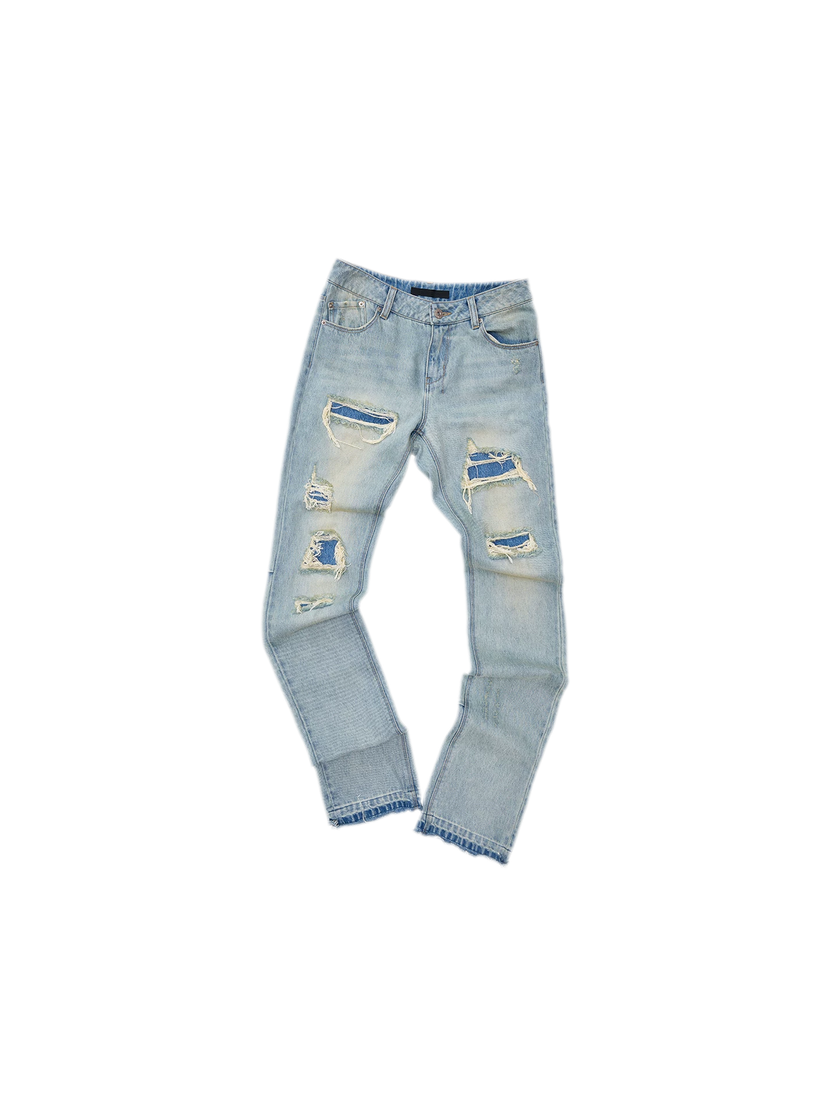 Washed Blue Appliqué Distressed Straight-Leg Jeans