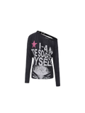 24ANS Distressed One-Shoulder Graphic T-Shirt - main
