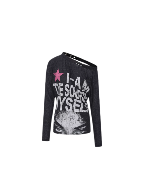24ANS Distressed One-Shoulder Graphic T-Shirt - main