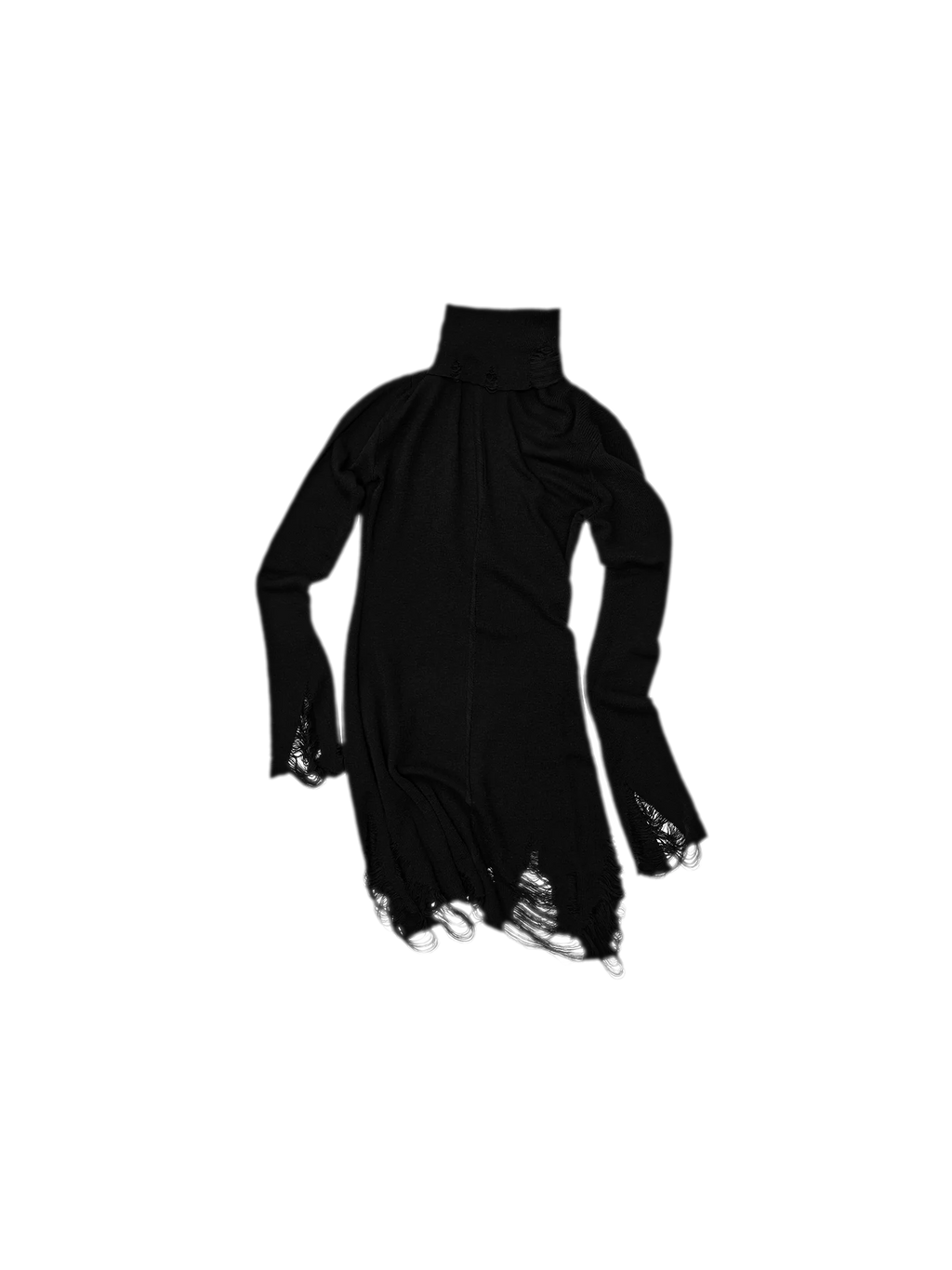 Black Distressed High-Neck Bodycon Knit Dress