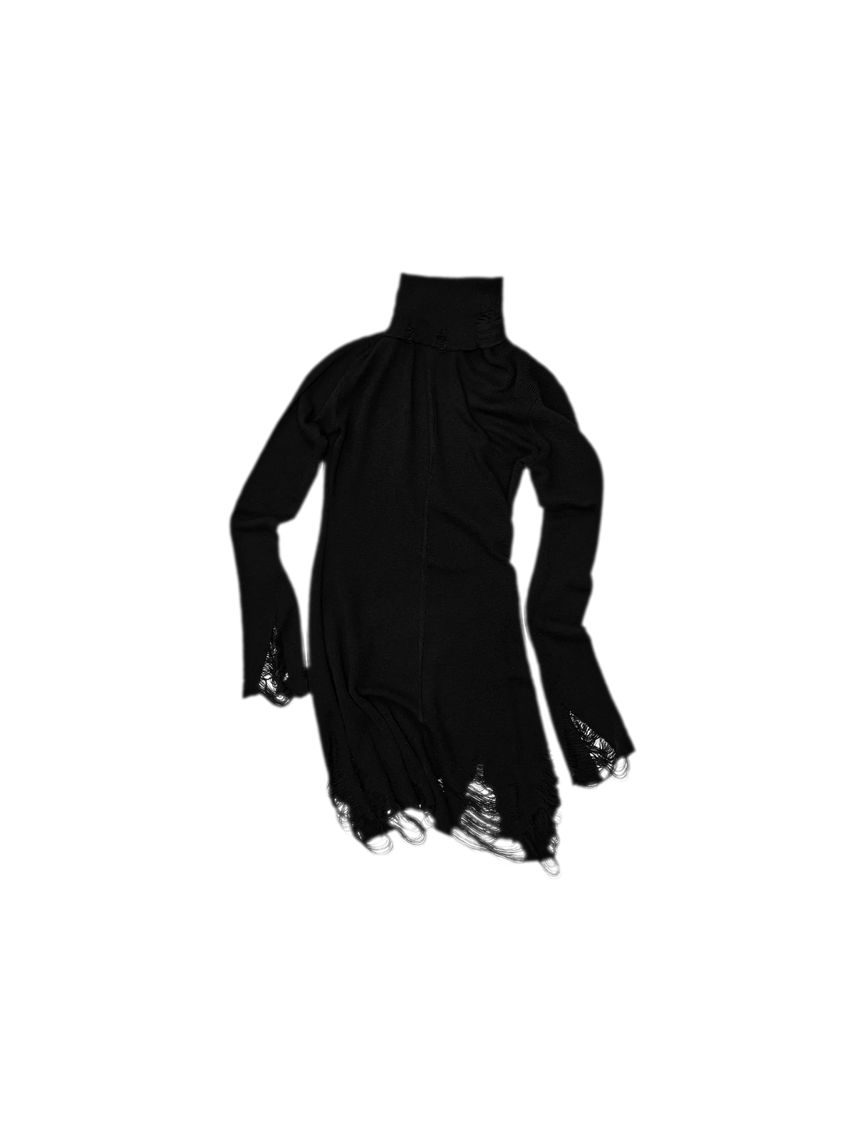 Black Distressed High-Neck Bodycon Knit Dress