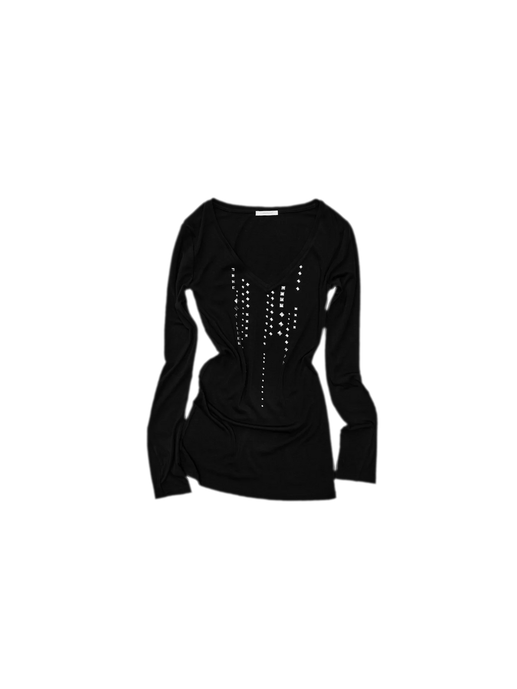 Rhinestone Rivet Fitted V-Neck Knit Top