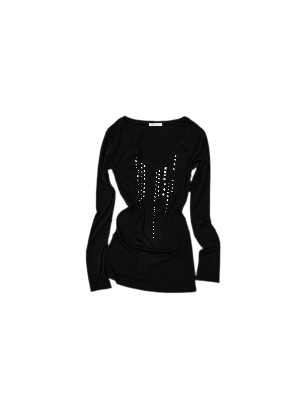 Rhinestone Rivet Fitted V-Neck Knit Top