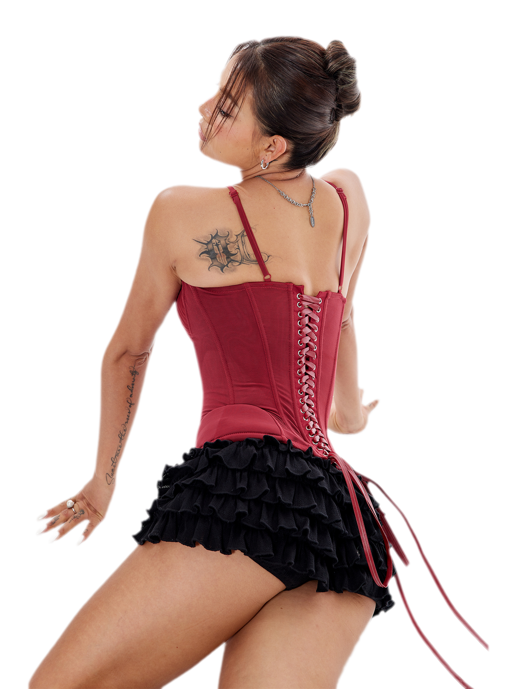 Mesh Corset Crop Bustier – Double-Layer Boned Lace-Up Camisole Top