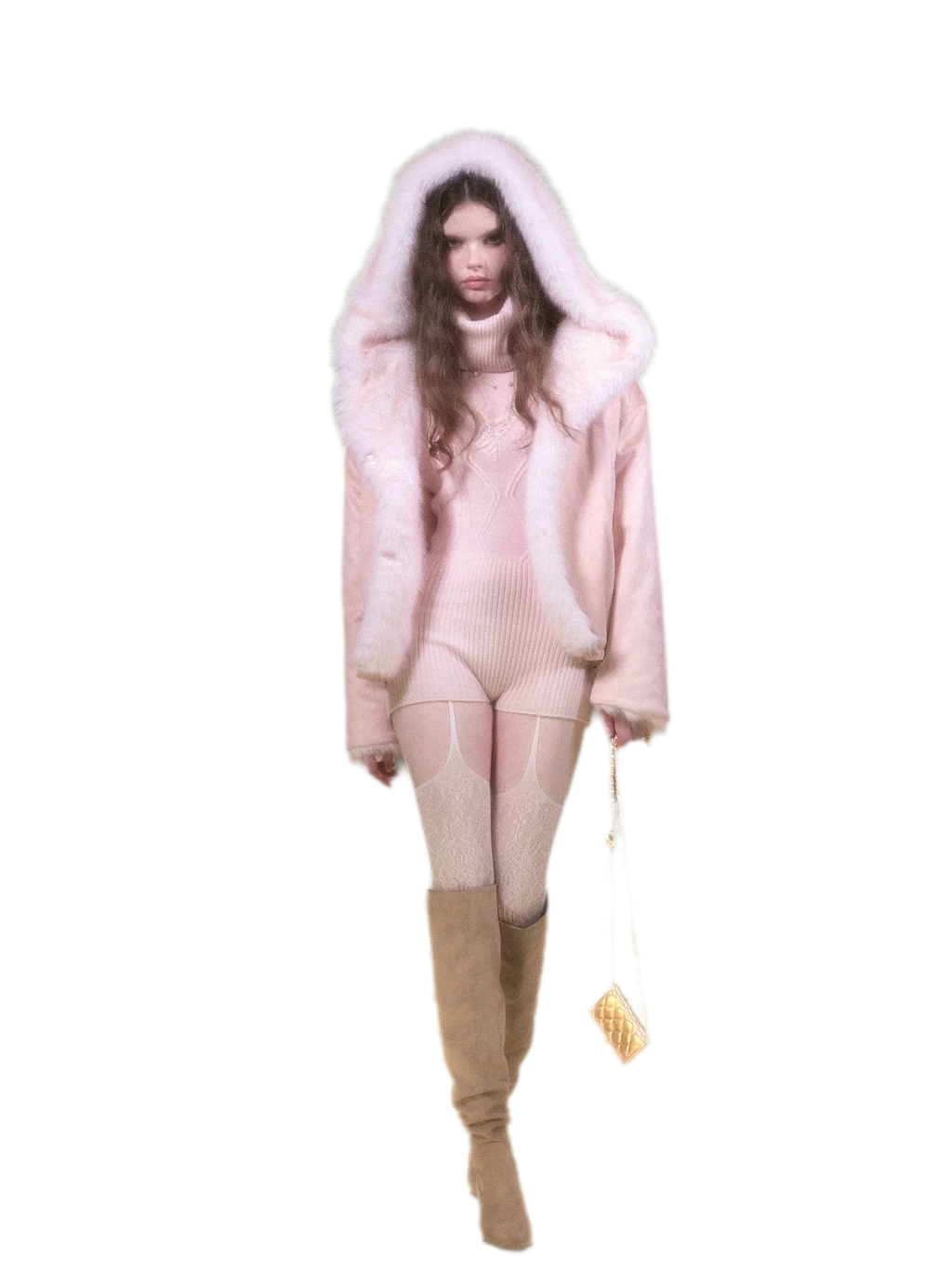 Reversible Suede & Plush Faux Fur Hooded Winter Jacket