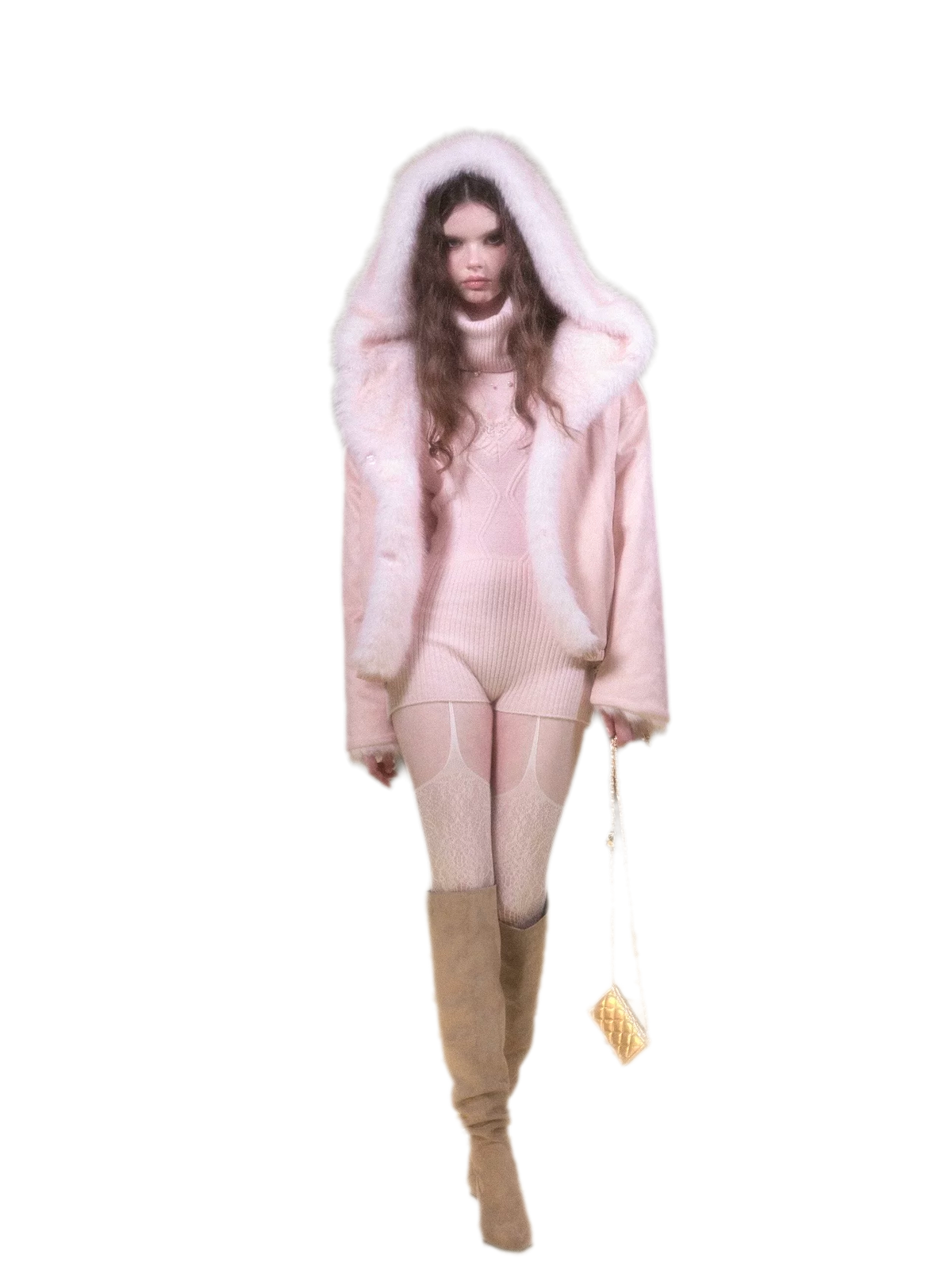 Reversible Suede & Plush Faux Fur Hooded Winter Jacket