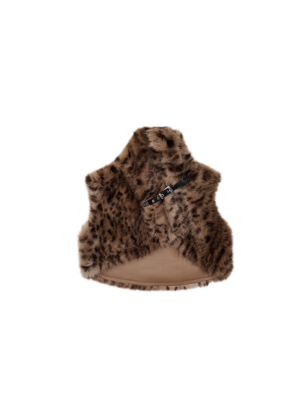 Belted Leopard Print Faux Fur Cropped Vest