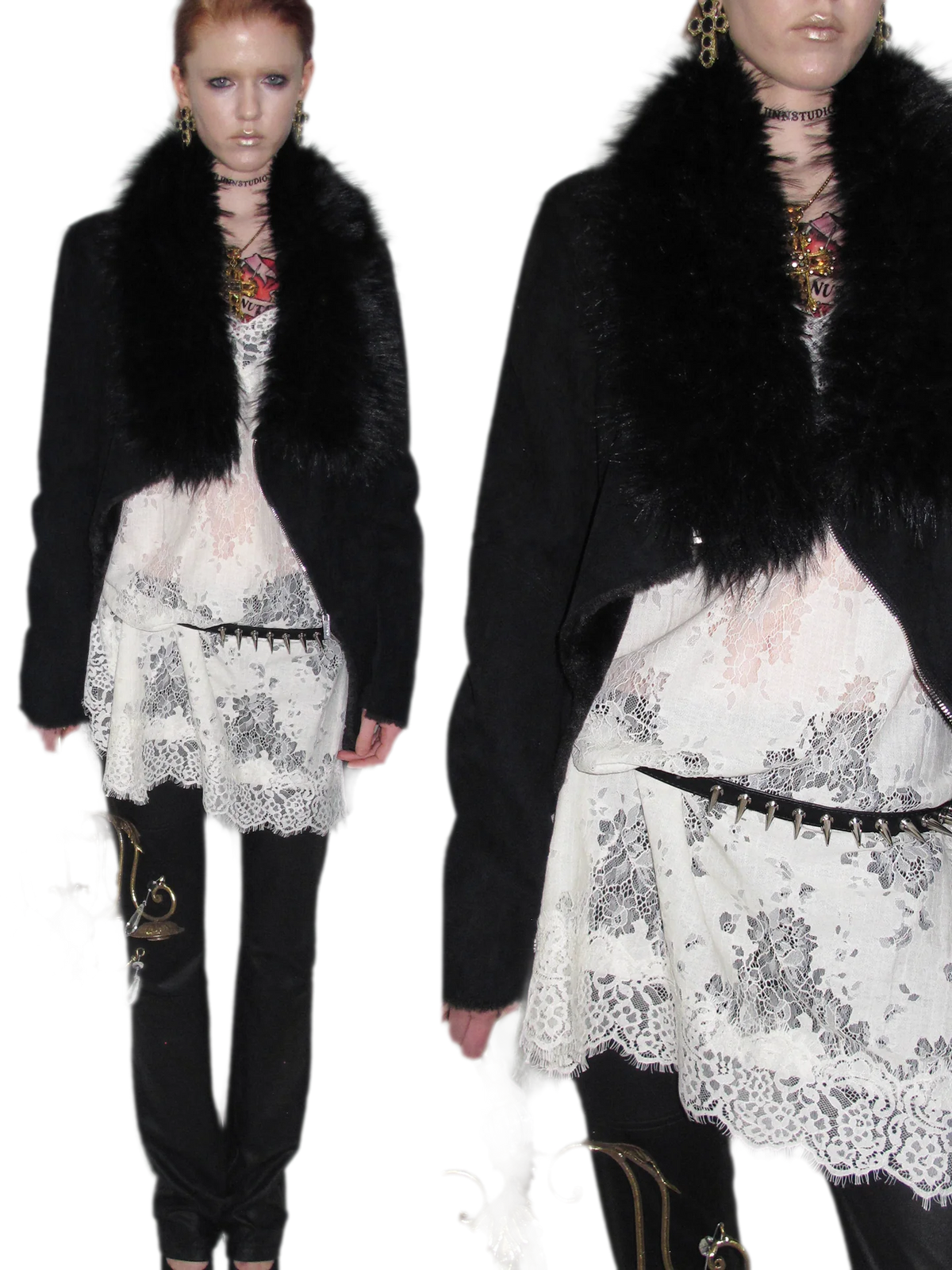 Suede-Look Slim Fit Coat with Oversized Faux Fur Collar