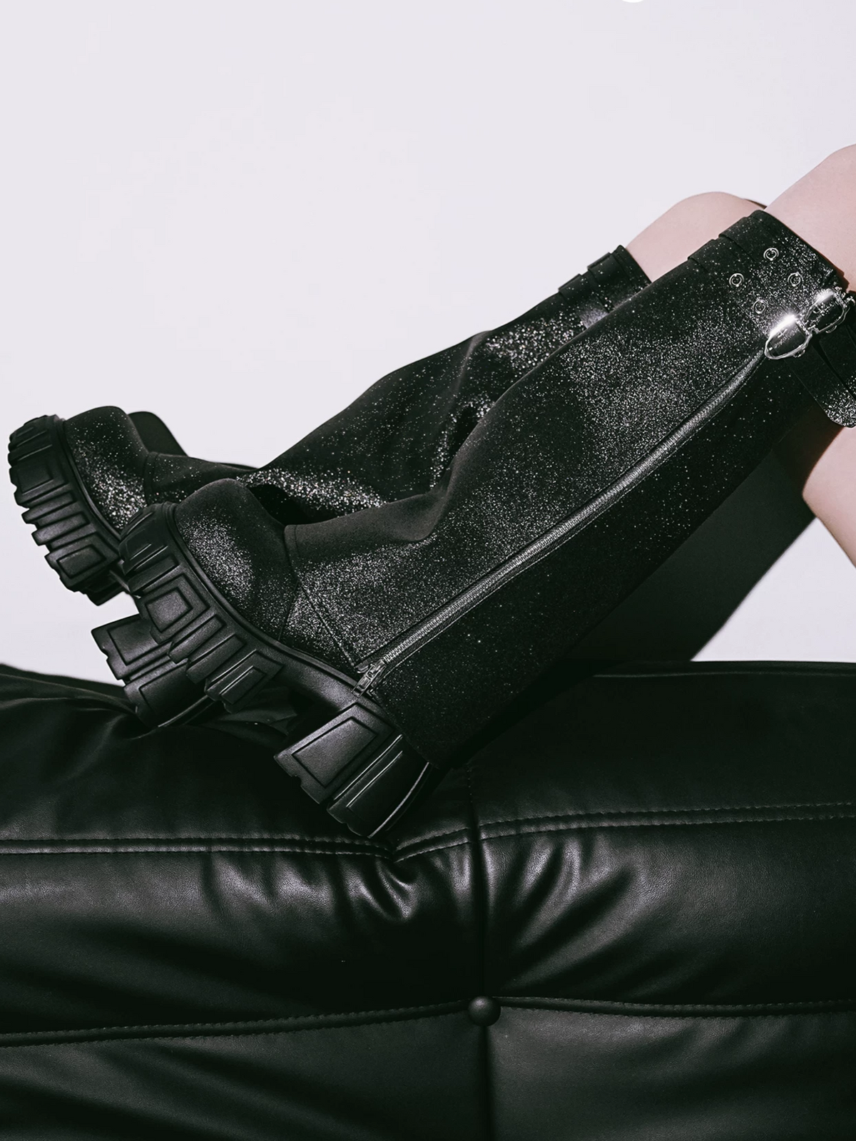 Platform Ankle Boots – Black Chunky Lug Sole Lace-Up Height-Boosting Boots
