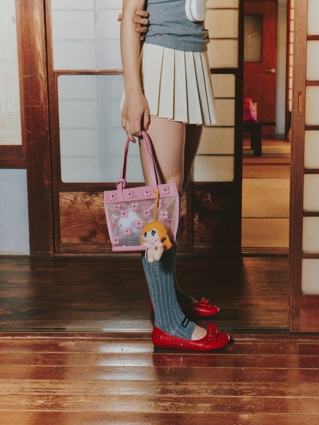 Floral Bow Ballet Flats – Coquette Vegan Leather Flats with Rivet Details