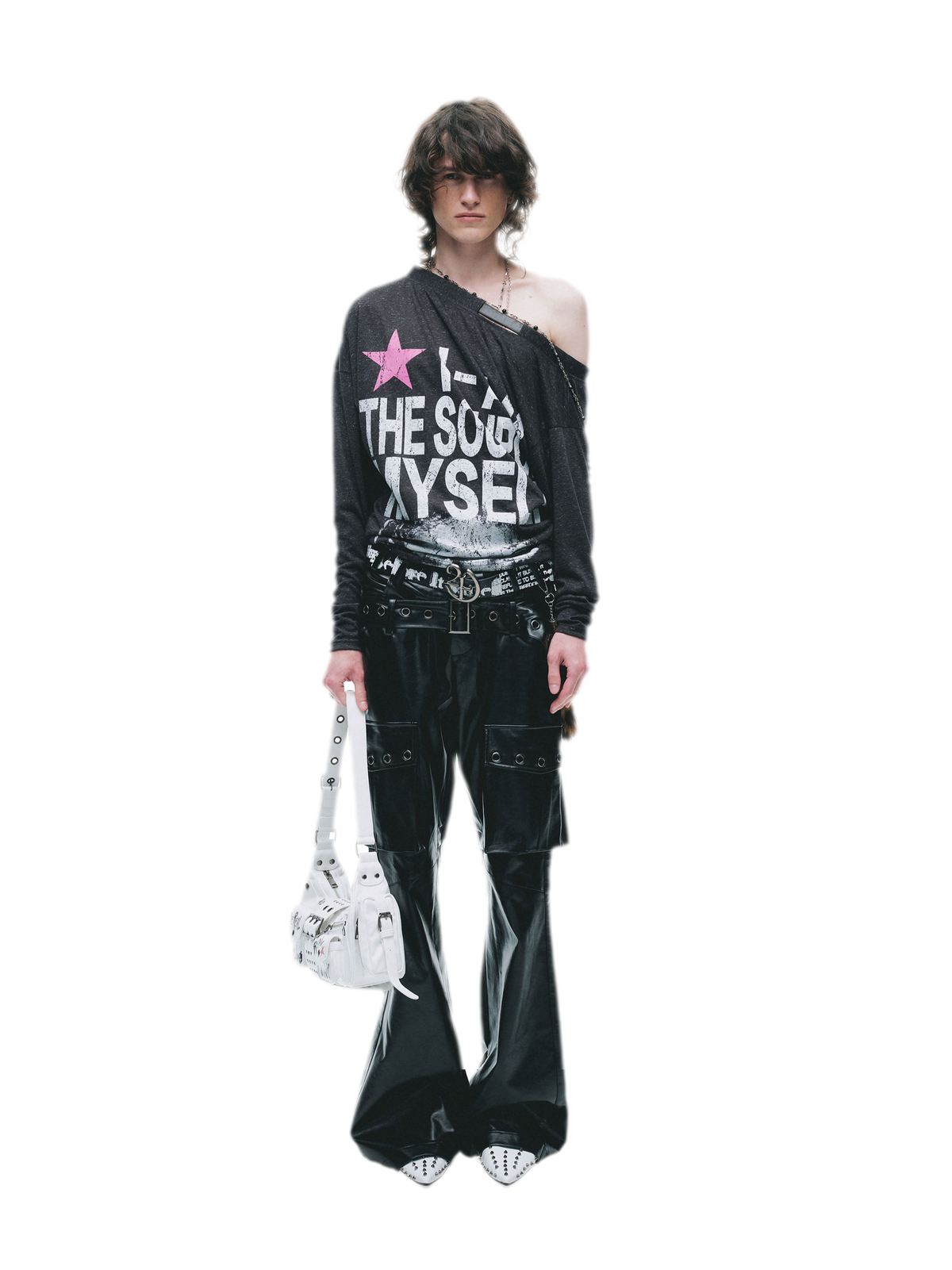 24ANS Distressed One-Shoulder Graphic T-Shirt - worn 2