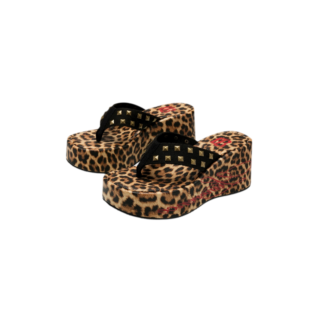 UNICORN BLOOD studded animal print platform slides