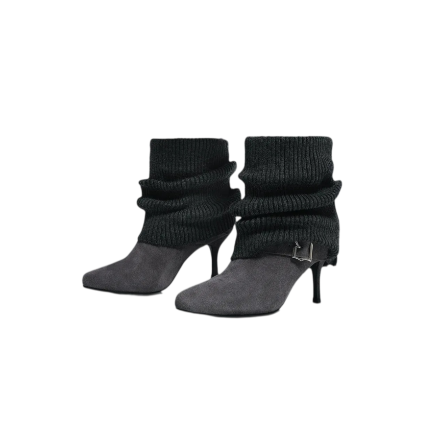 UNICORN BLOOD suede stacked shaft pointed boots