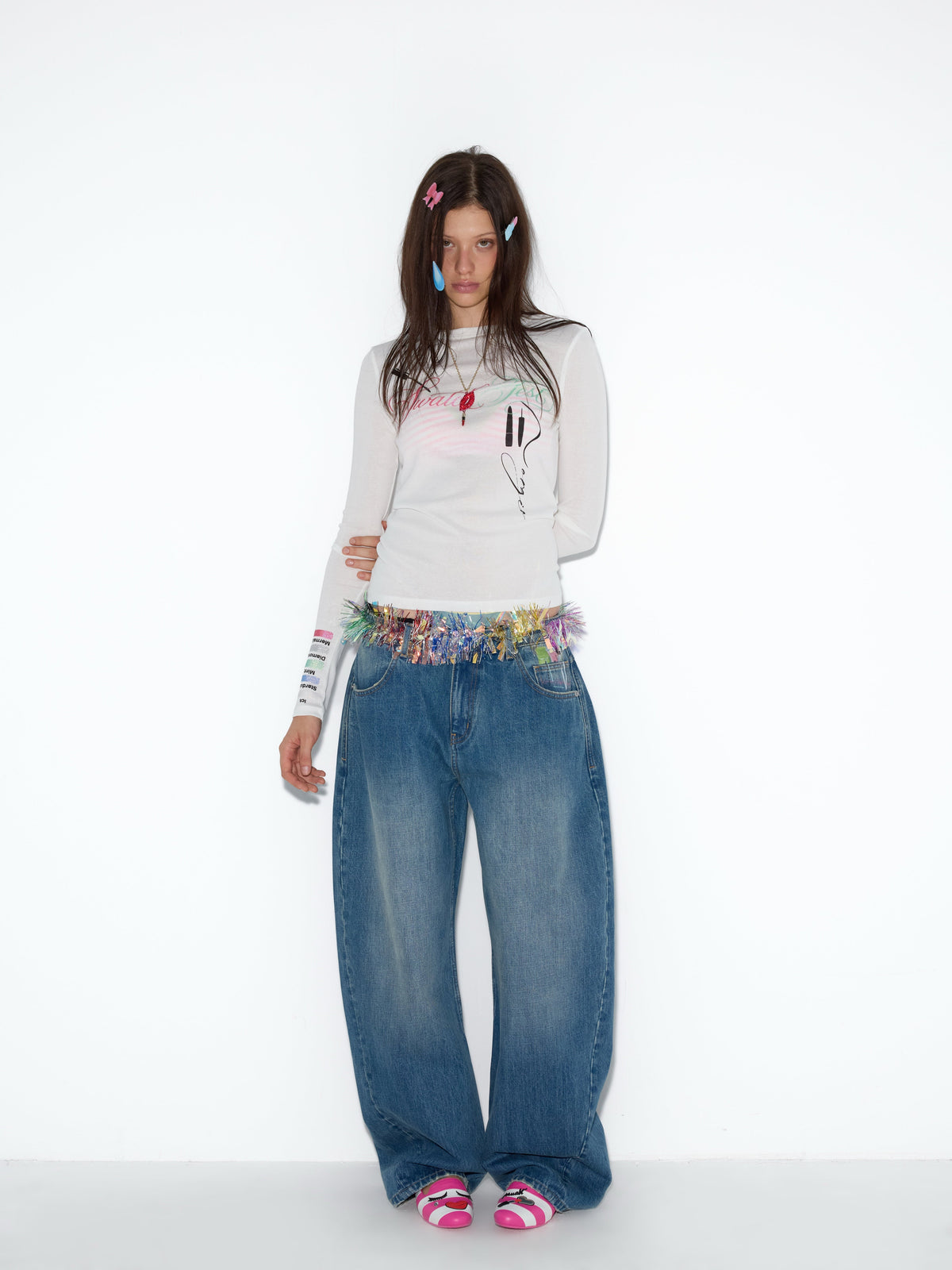 NORGIRA Pocket Graphic Wide-Leg Jeans