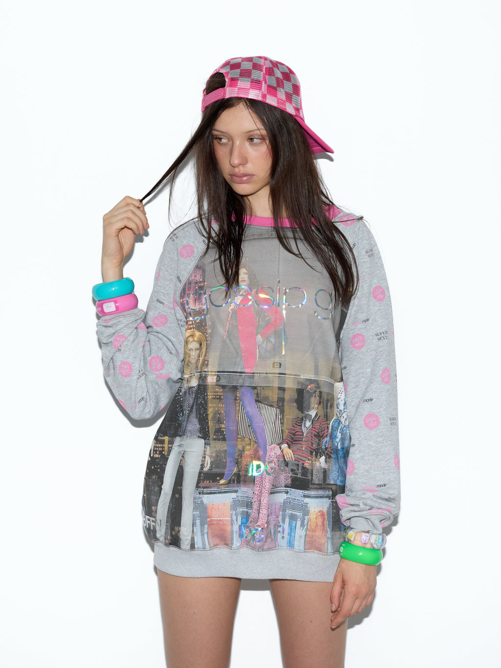NORGIRA Gossip Girl Metallic Print Raglan Sweatshirt