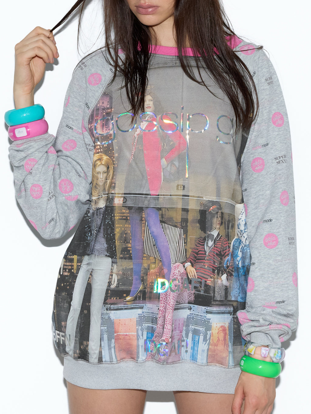 NORGIRA Gossip Girl Metallic Print Raglan Sweatshirt