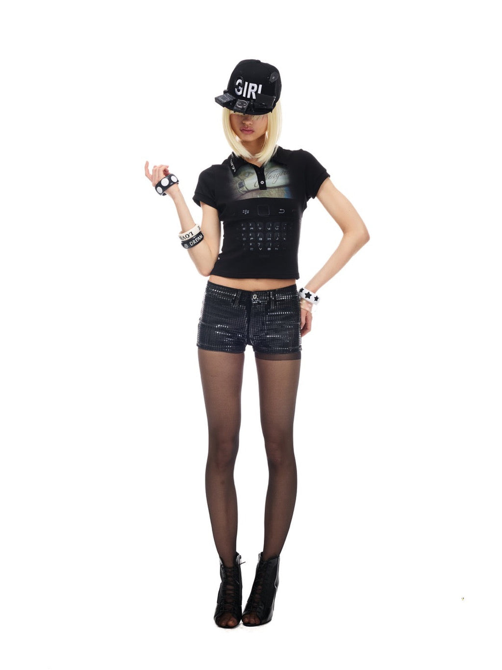 Washed Sequin Denim Shorts