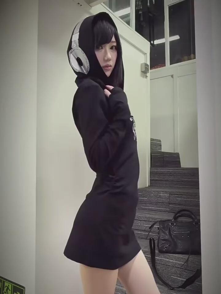 LOUD MUSIC CHAOS RHINESTONE GRAPHIC ZIP-UP HOODED DRESS