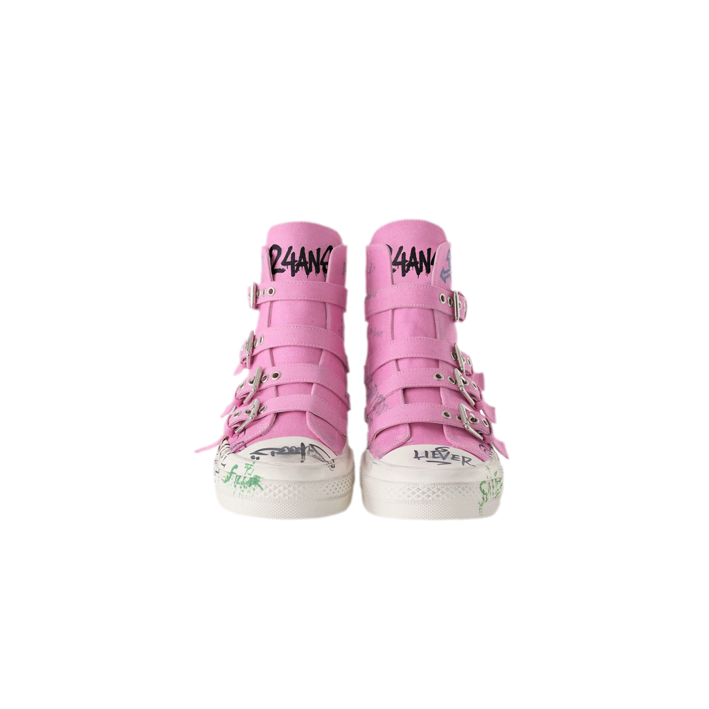Pink graffiti high-top sneakers
