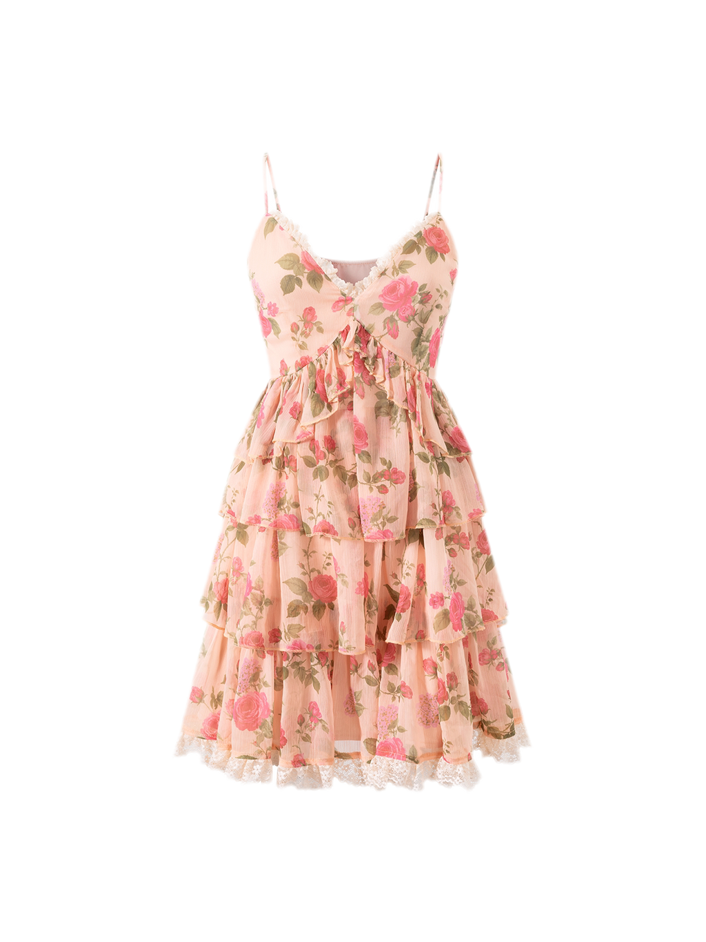 Y2K Floral Chiffon Lace Ruffle A-Line Cami Dress