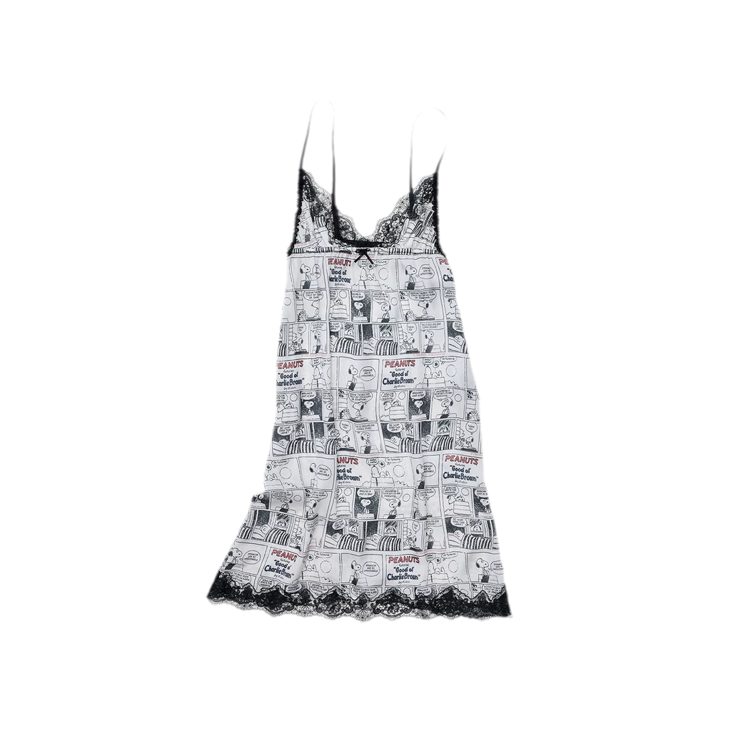 Vintage Newspaper Print Lace Trim Camisole Dress