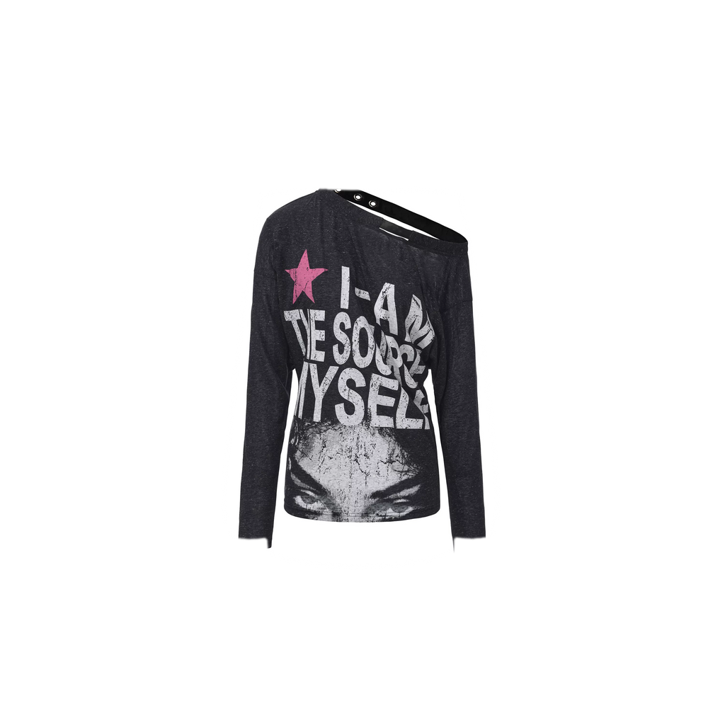 24ANS Distressed One-Shoulder Graphic T-Shirt - detail