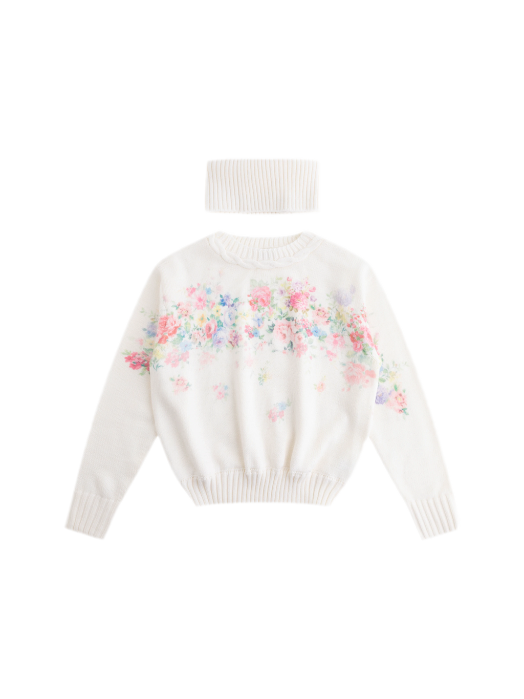 Vintage Floral Print Knit Sweater & Lyocell Skirt Set