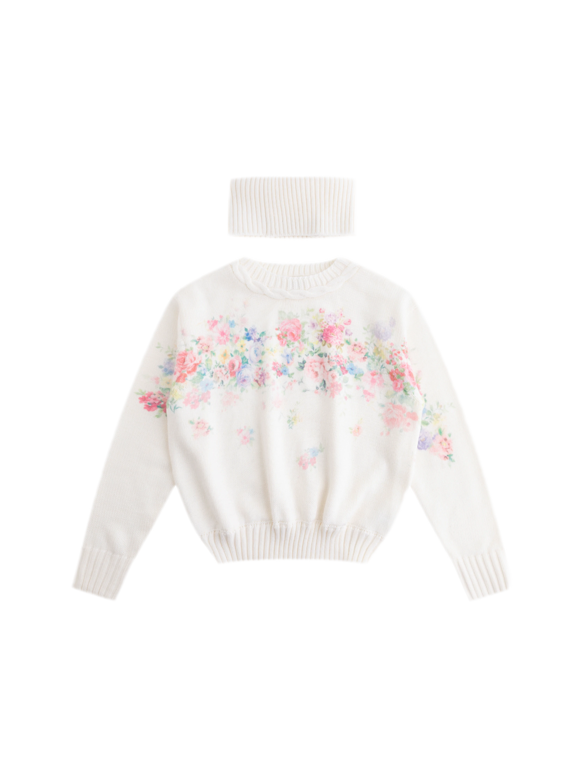 Vintage Floral Print Knit Sweater & Lyocell Skirt Set