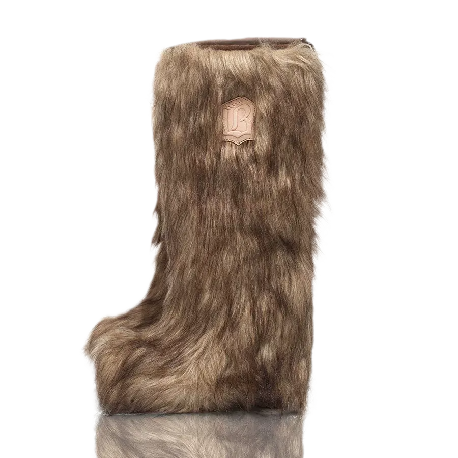 Eco-Fur Tall Wedge Boots – Brown Faux Fur Platform Winter Boots