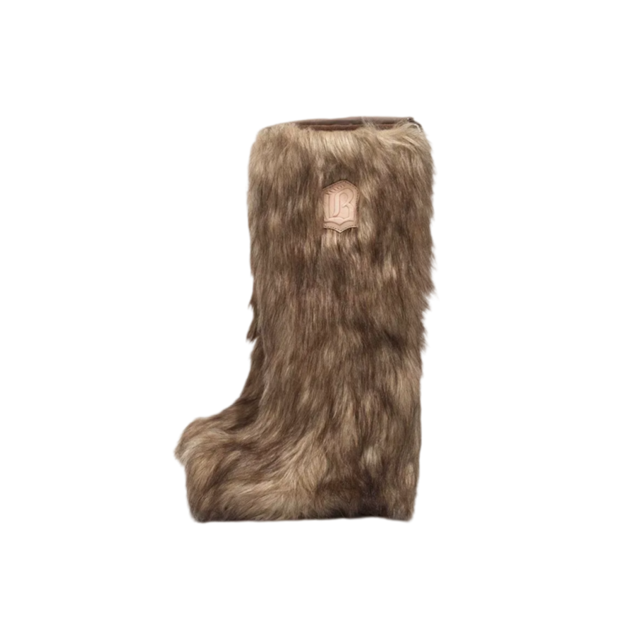 Brown eco-fur tall wedge boots