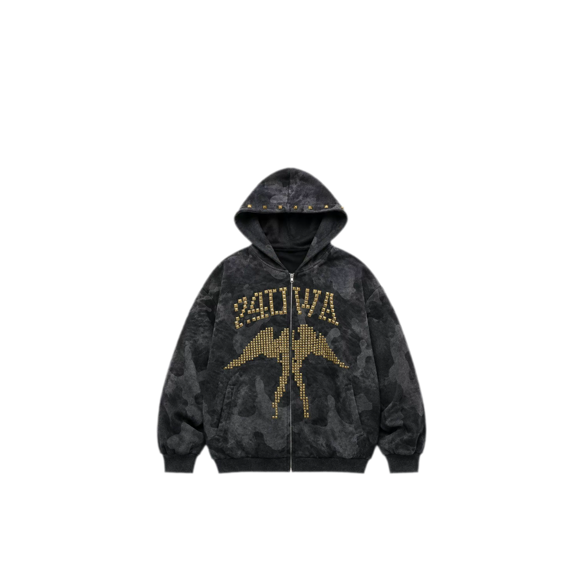 24ANS Camouflage Rhinestone Hoodie Sweatpants Set - black sweatshirt