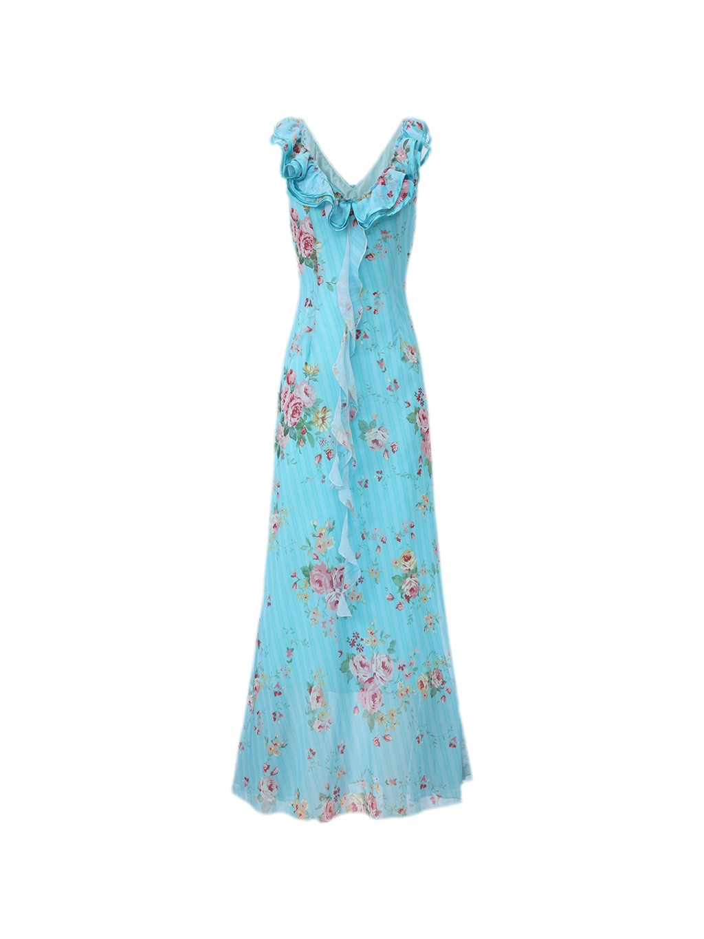 Glacier Rose Floral Chiffon Lace Trim Mermaid Dress