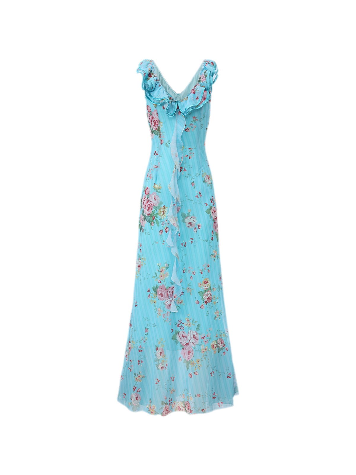 Glacier Rose Floral Chiffon Lace Trim Mermaid Dress