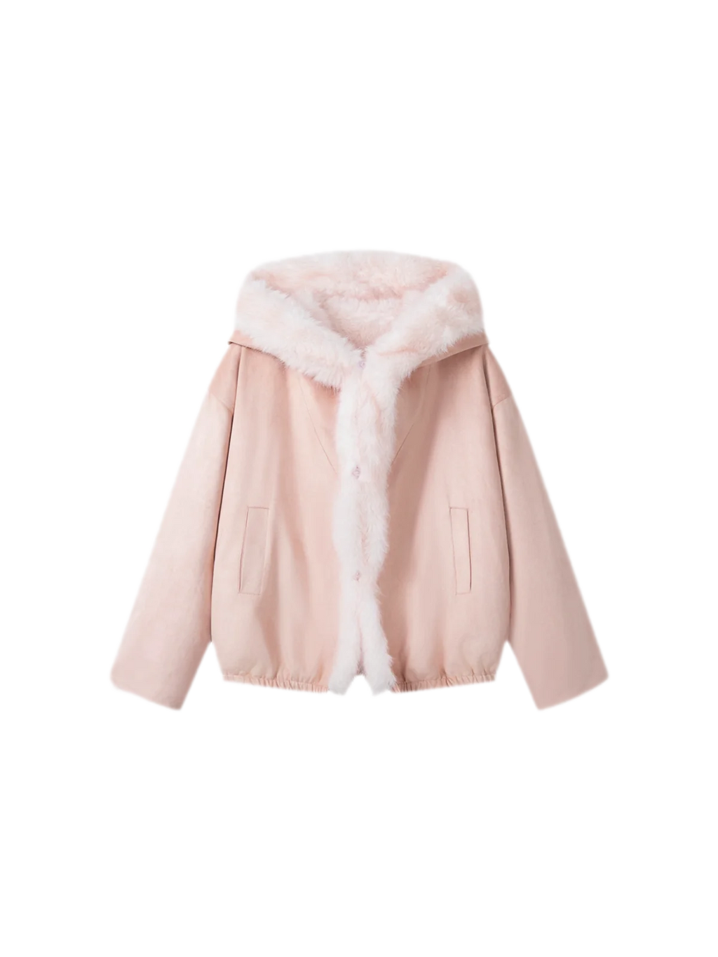 Reversible Suede & Plush Faux Fur Hooded Winter Jacket