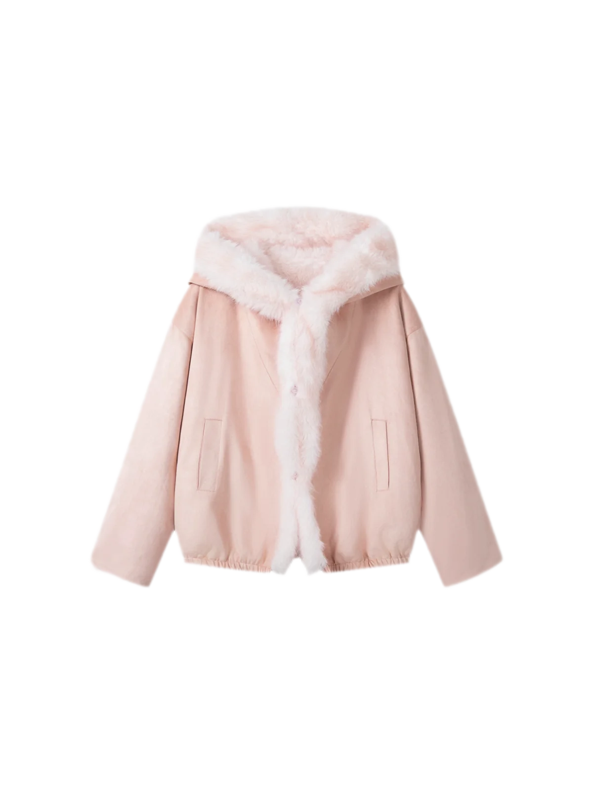 Reversible Suede & Plush Faux Fur Hooded Winter Jacket