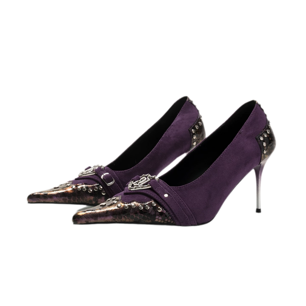 Snake-print gradient stiletto heels in purple