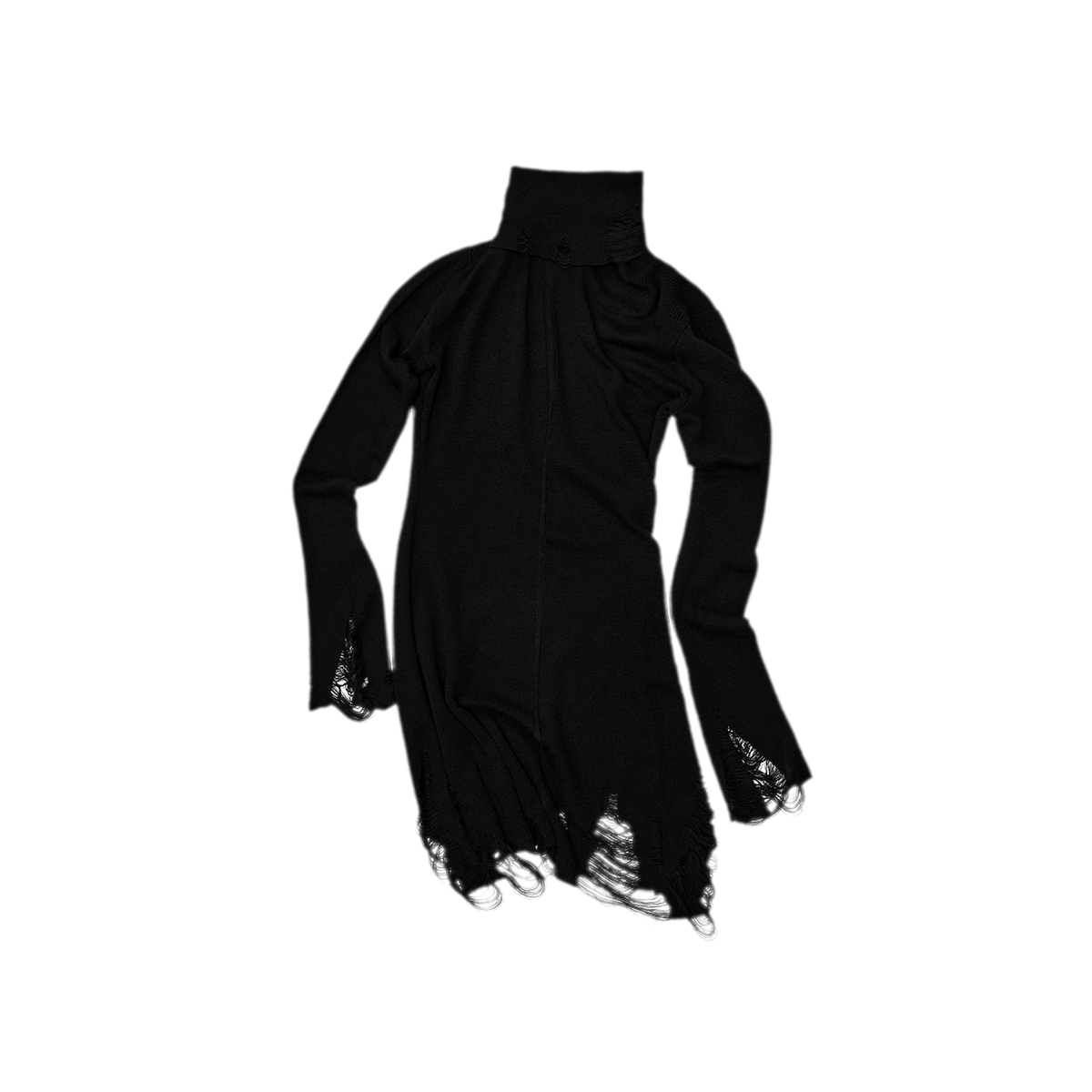 Black Distressed High-Neck Bodycon Knit Dress