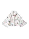 Vintage Oil Painting Floral Wool Cape & Skirt Set with Fur Trim