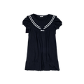 Retro navy collar pleated midi dress in navy blue