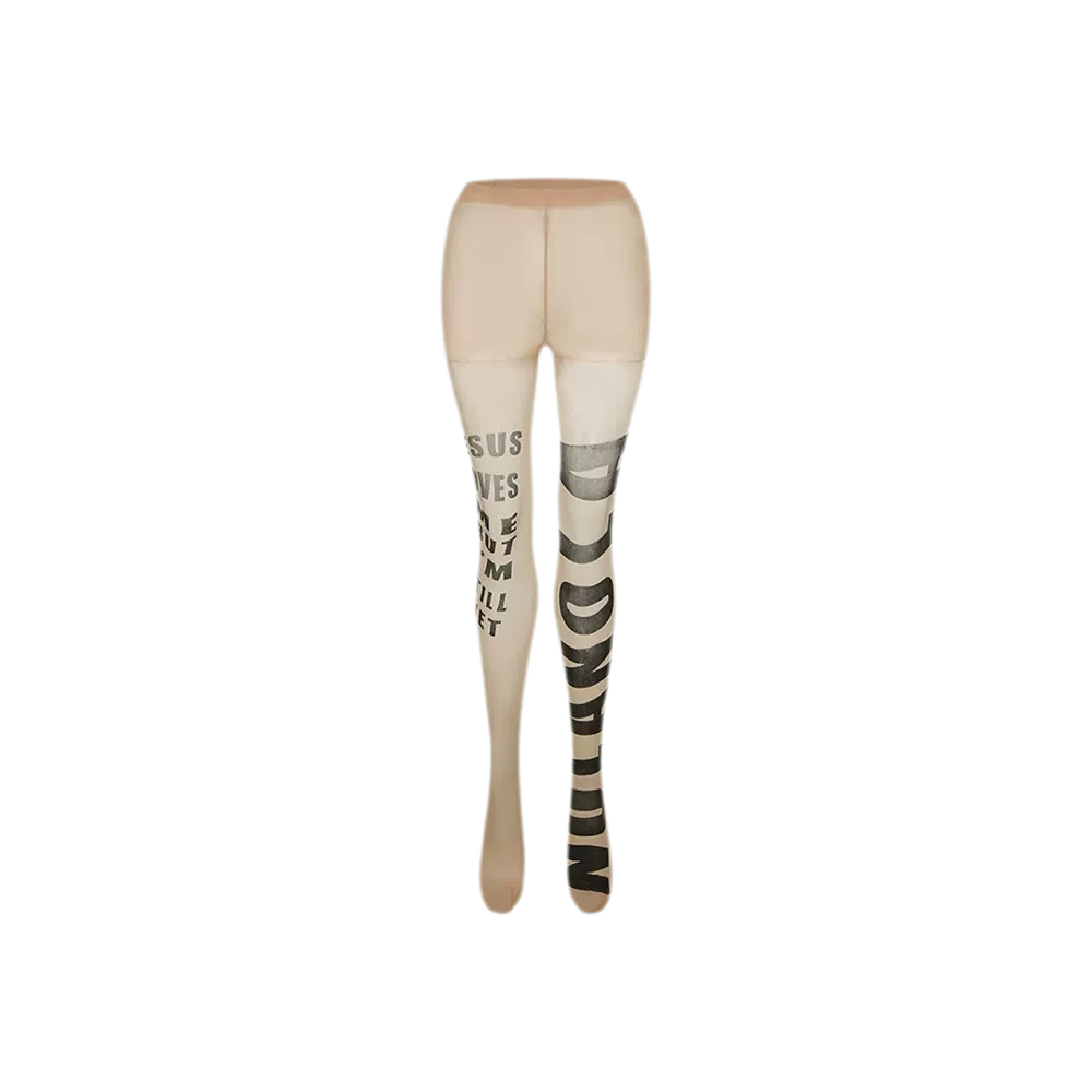 NOLA Sheer Letter Print Tights – 10D Seamless Nude Pantyhose
