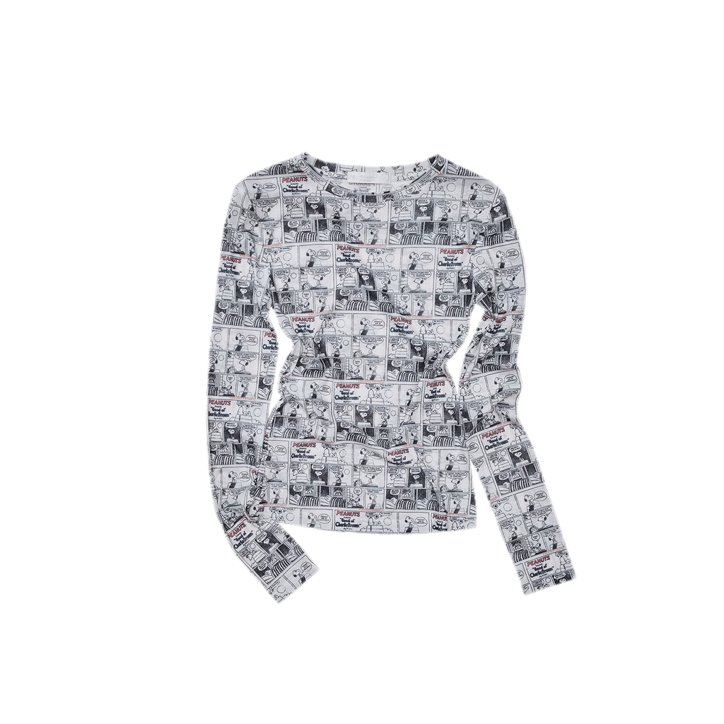 Vintage Newspaper Print Fitted Long-Sleeve Knit Top