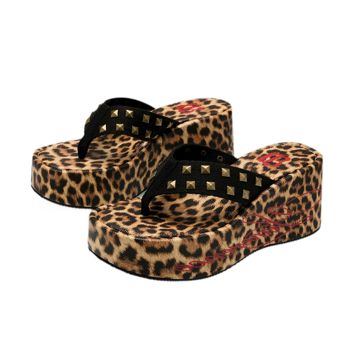 Studded animal print slides in cheetah