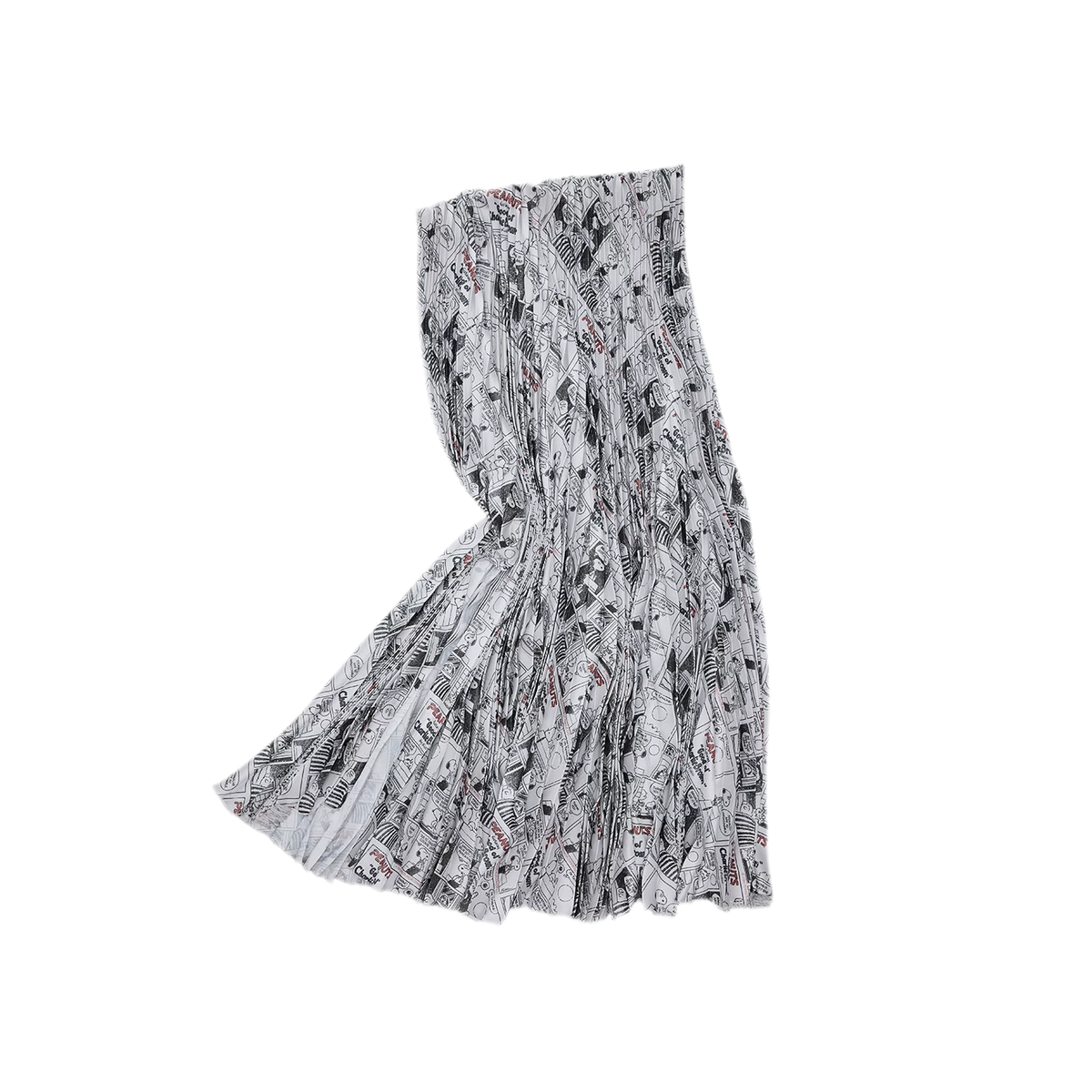 Vintage Newspaper Print Pleated A-Line Long Skirt