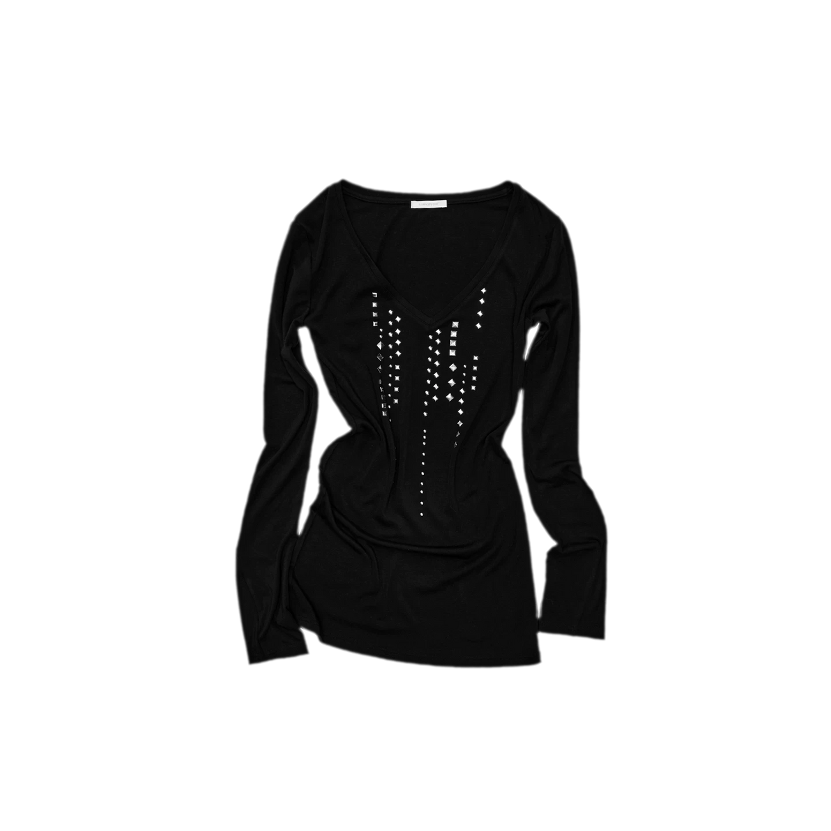 Rhinestone Rivet Fitted V-Neck Knit Top