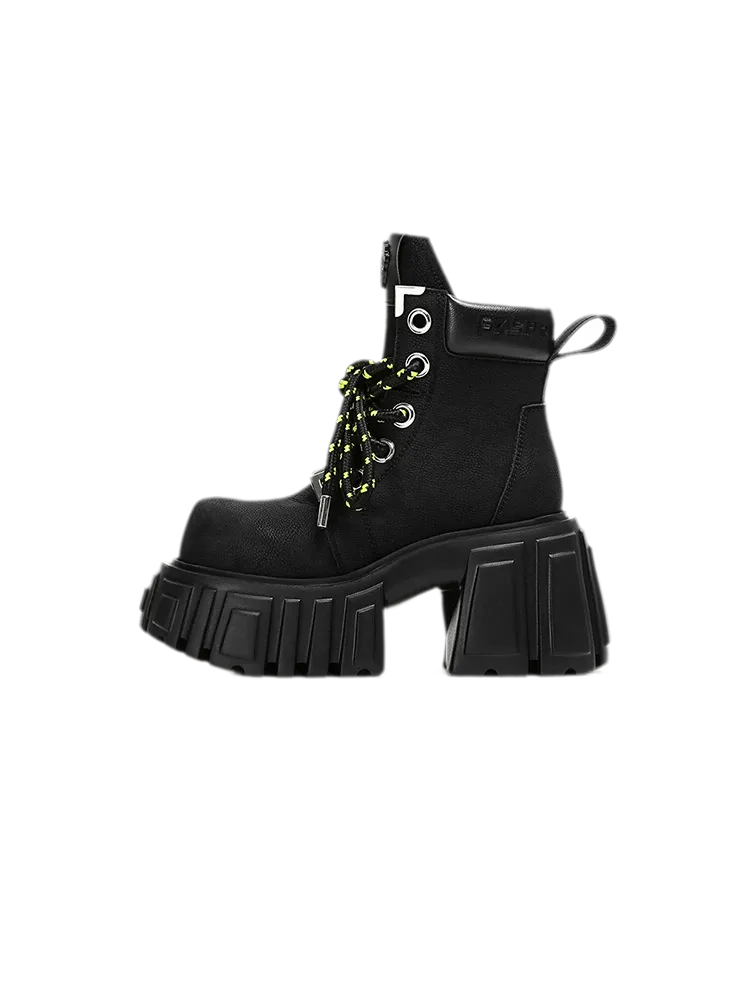 Waterproof Platform Ankle Boots – Black Lug Sole Lace-Up Martin Boots
