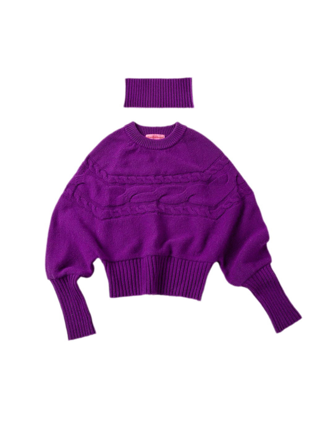 Cable Knit Relaxed Wool Turtleneck Sweater with Detachable Scarf Collar