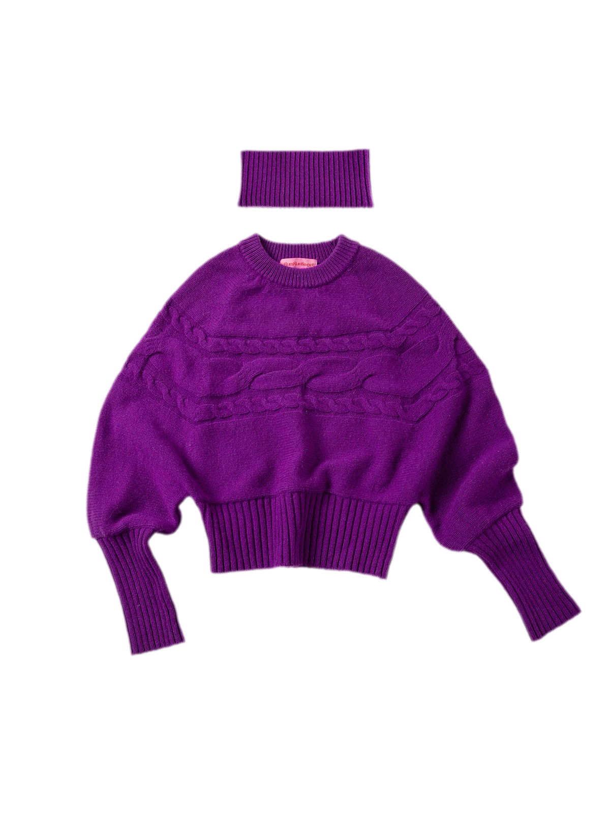 Cable Knit Relaxed Wool Turtleneck Sweater with Detachable Scarf Collar