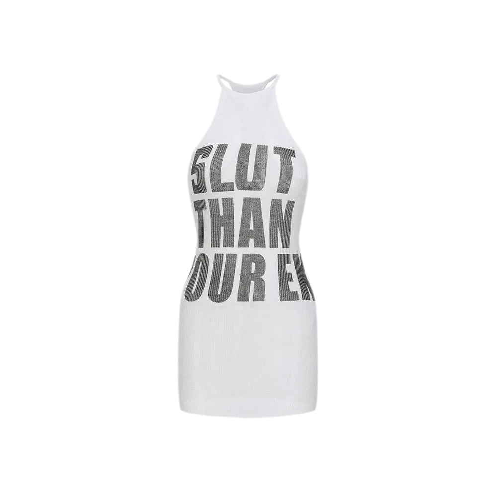NOLA Slogan Print Halter Mini Dress – Sheer Stretch Tencel Knit