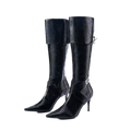 Black oil-waxed pointed-toe tall boots